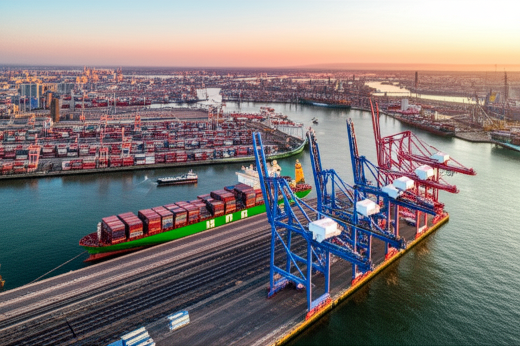 Europäischer Hafen mit Containerschiffen